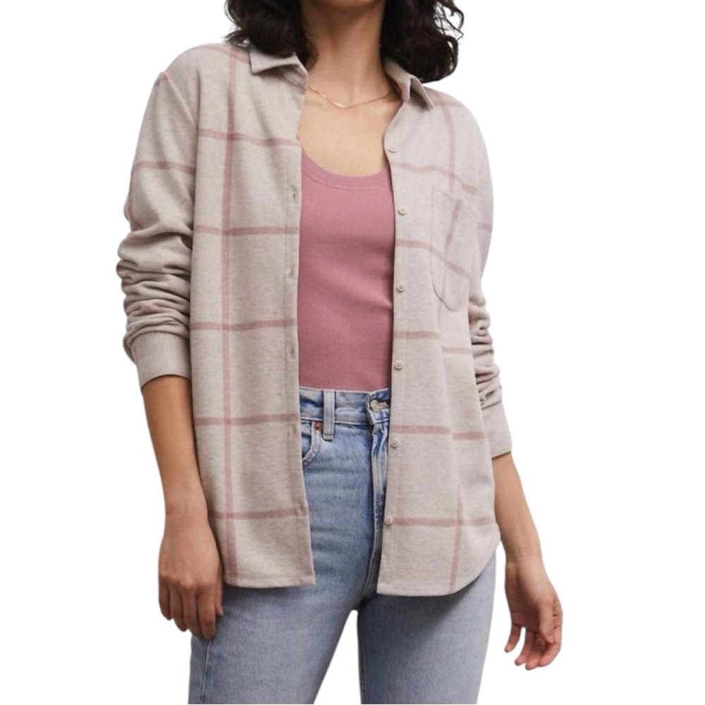 Z SUPPLY Zenith Plaid Shirt in Smoked Rose Size Medium NWT